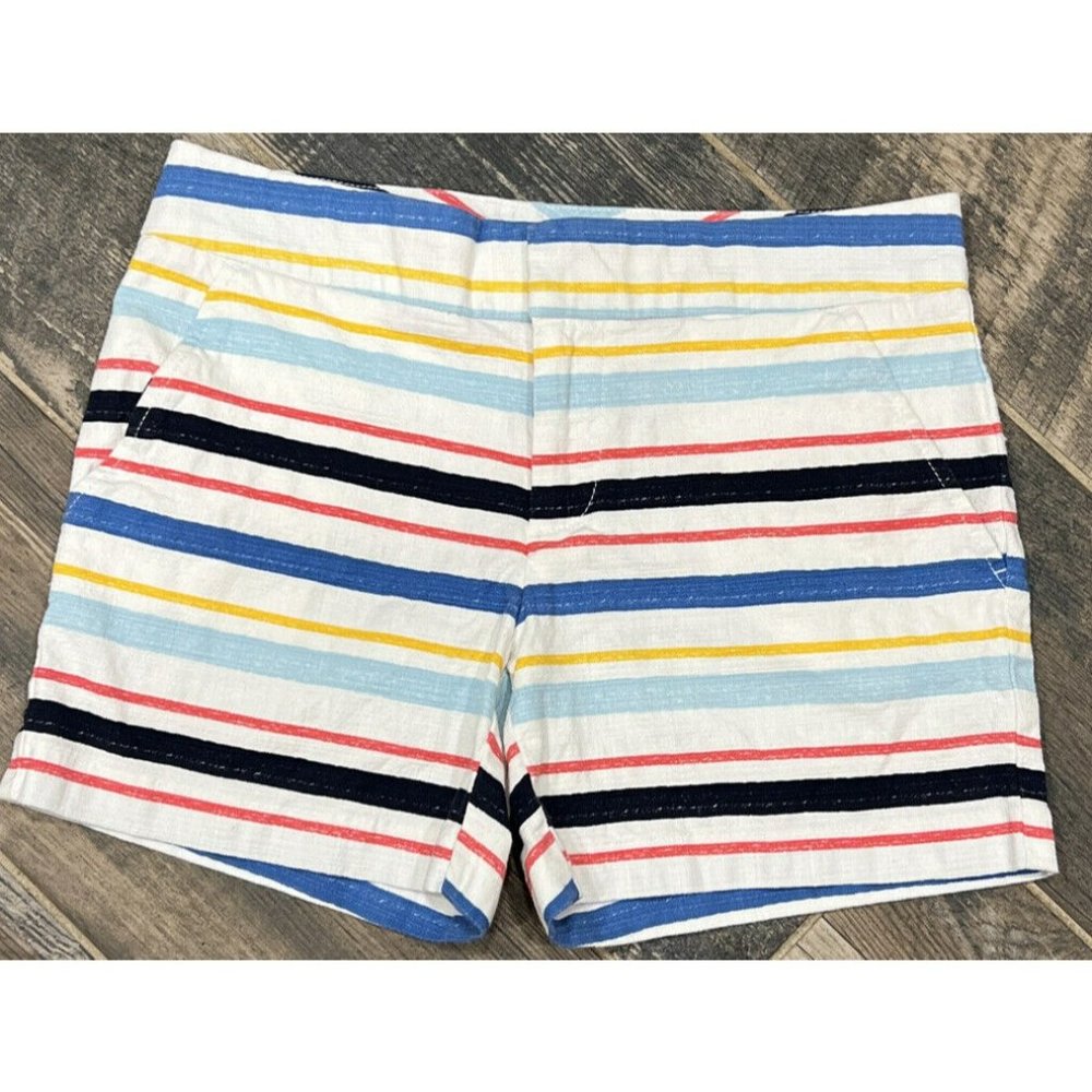 Tommy Hilfiger Womenâs Chino Shorts Striped Cotton Blend Flat Frontâ Size 2